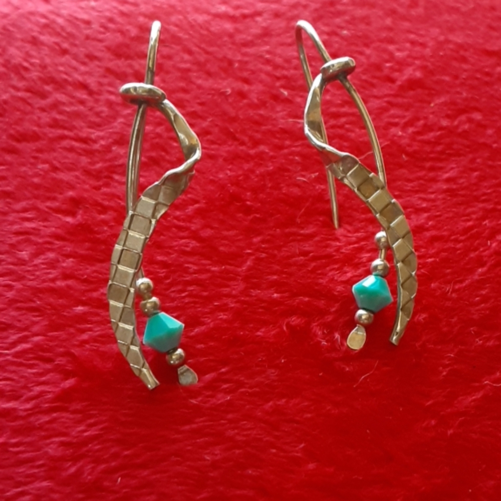 Unique easy hang sterling and turquoise  earrings